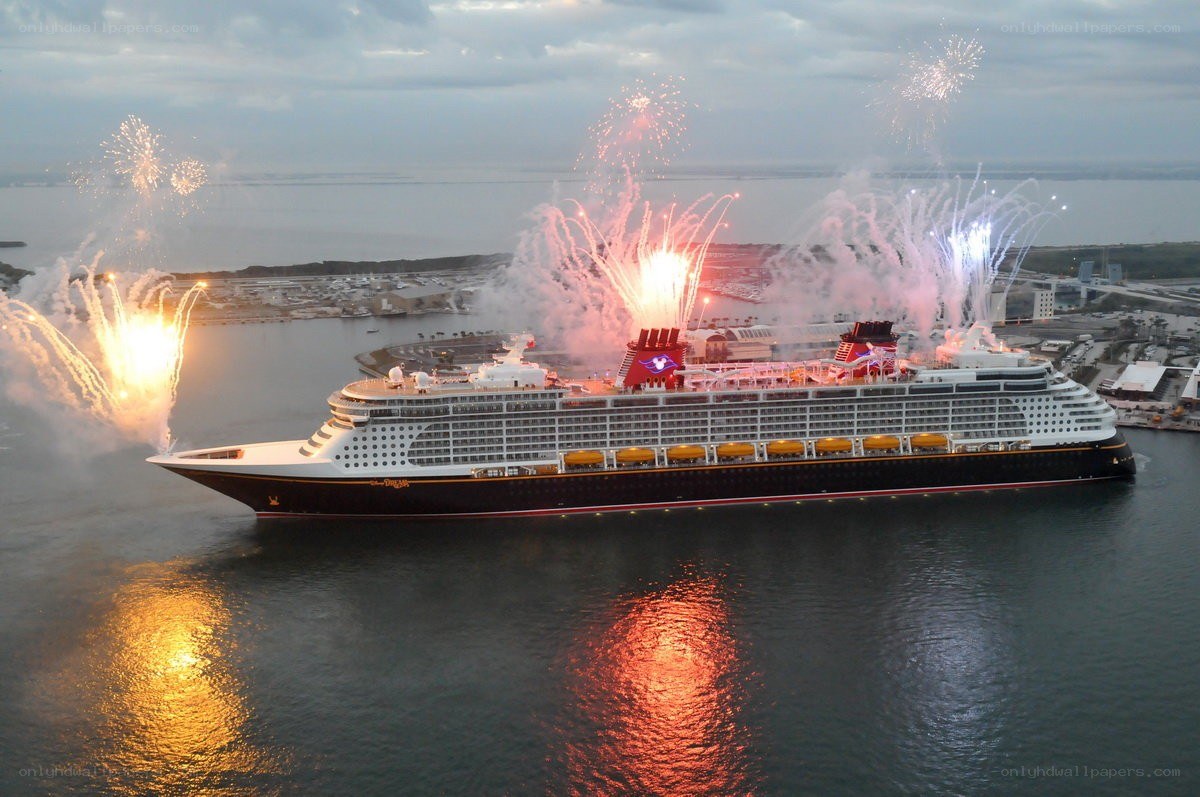 Cruise ship with fireworks