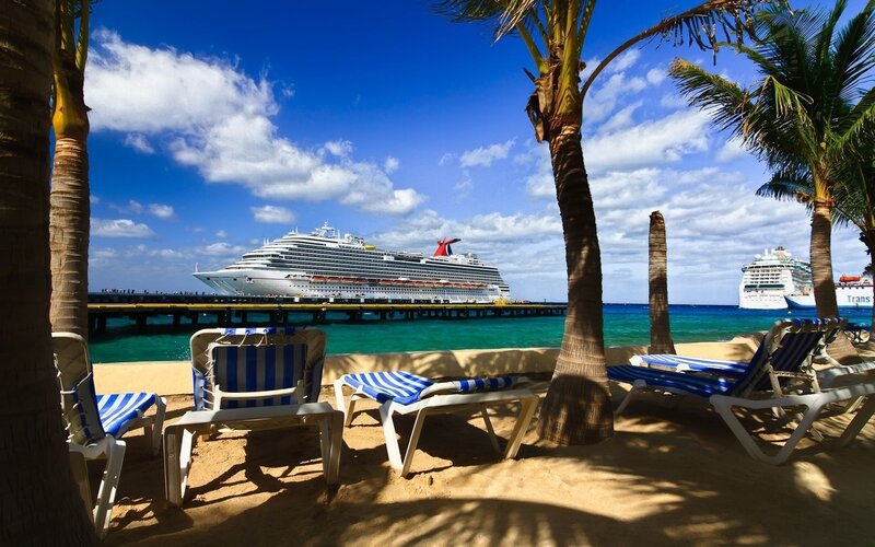 Cruise ships at tropical port
