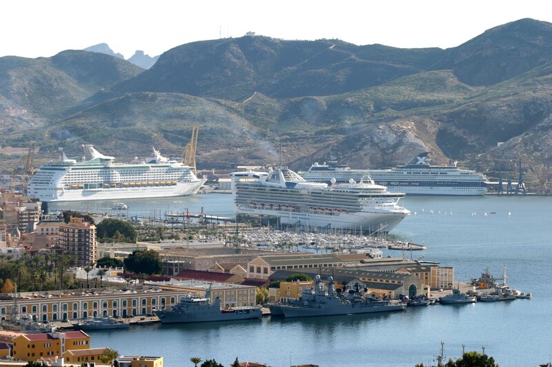 Cruise ships in a coastal harbor