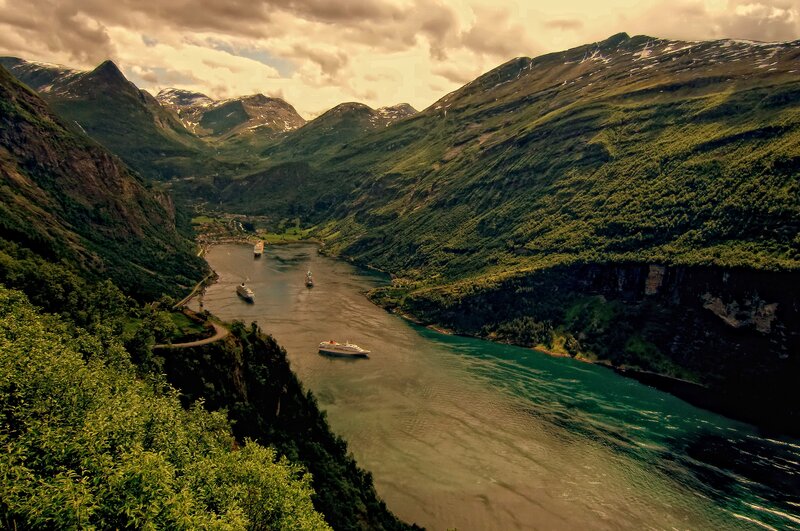 cruise ships in a fjord