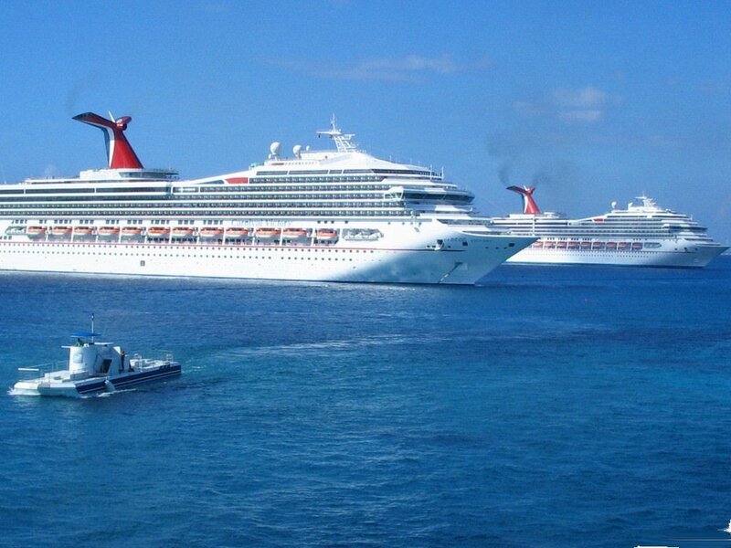 Cruise ships in blue waters