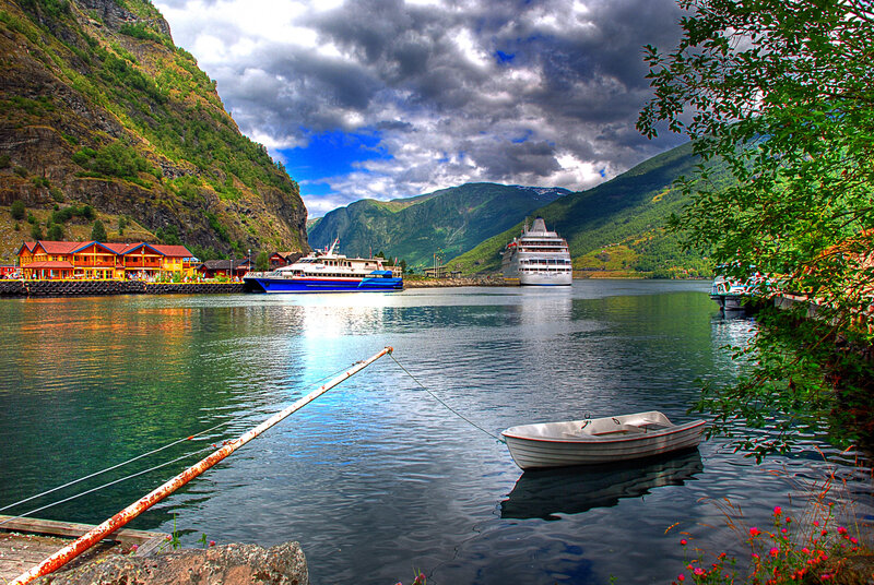 Cruise Ships in Fjord — Blue