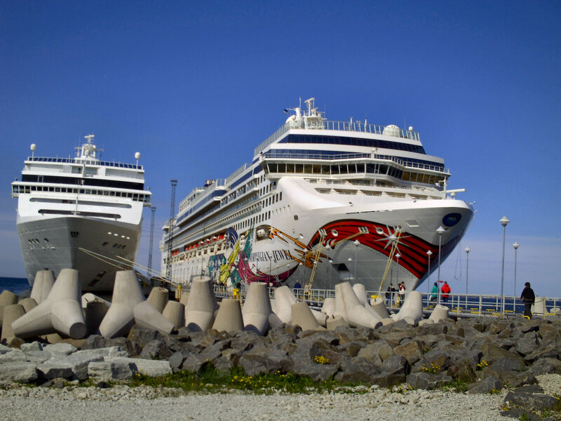 Cruise Ships in Harbor — Blue, Calm