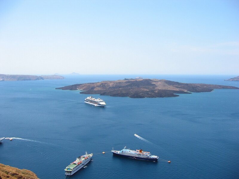 Cruise ships in Santorini harbor