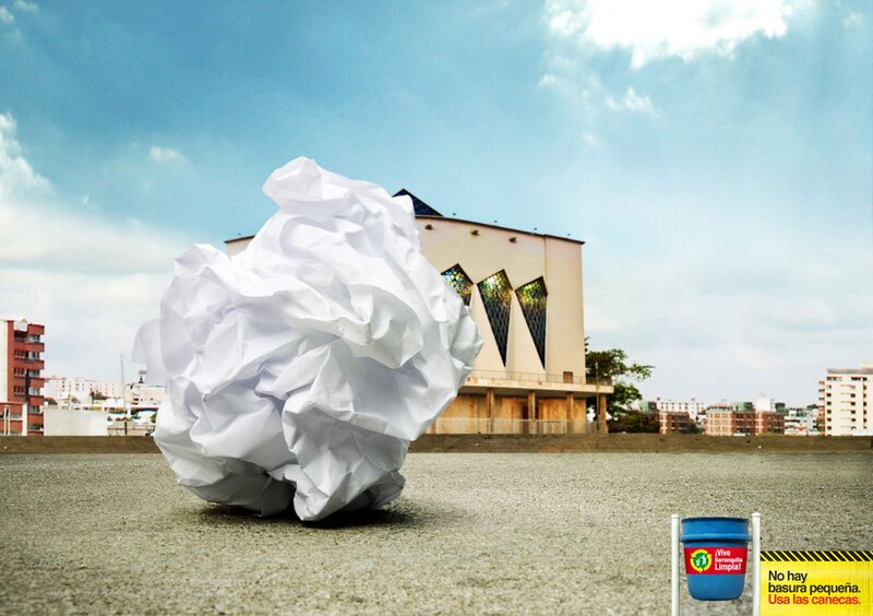 Crumbled paper ball in city