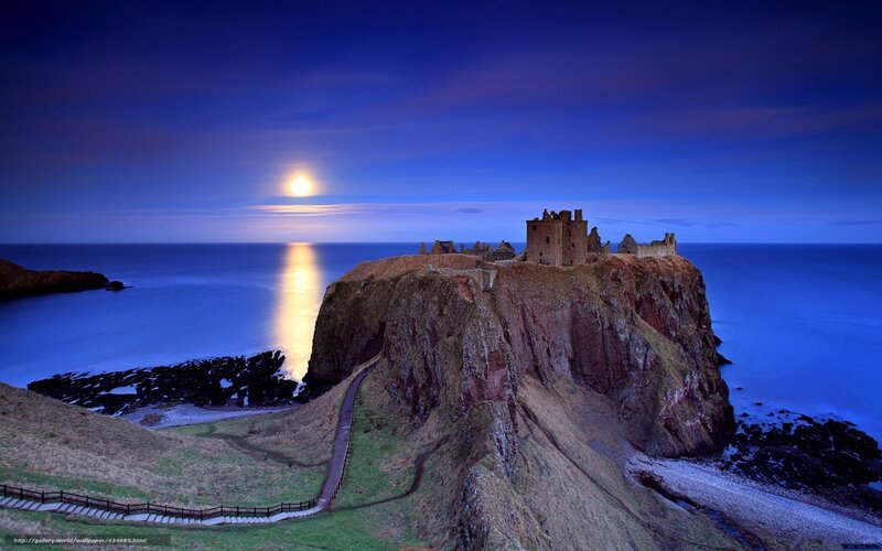 Crumbling Castle on Cliff — Blue