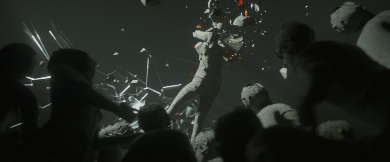 Crumbling Statue in Crowd