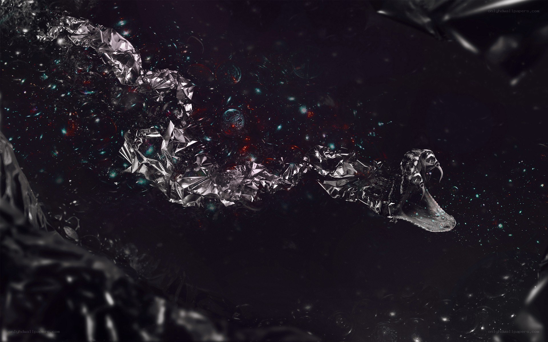 crumpled foil snake in space