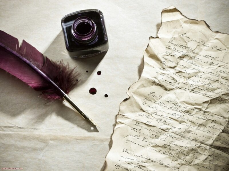 Crumpled Letter with Quill — Brown