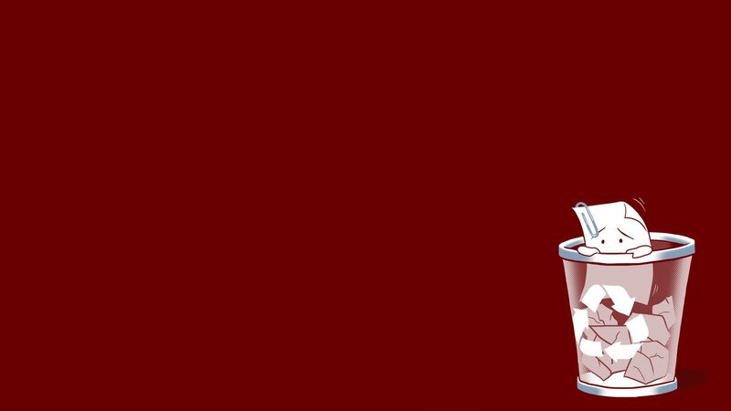 Crumpled Paper in Trash Can — Red