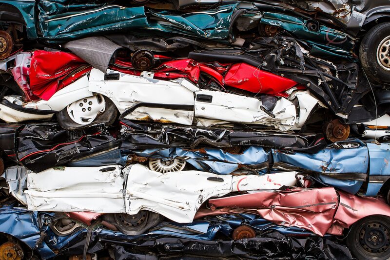 Crushed Cars in Scrap Pile