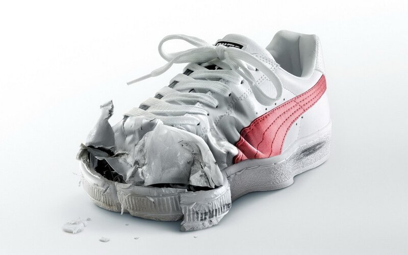 Crushed White Sneaker — Dramatic