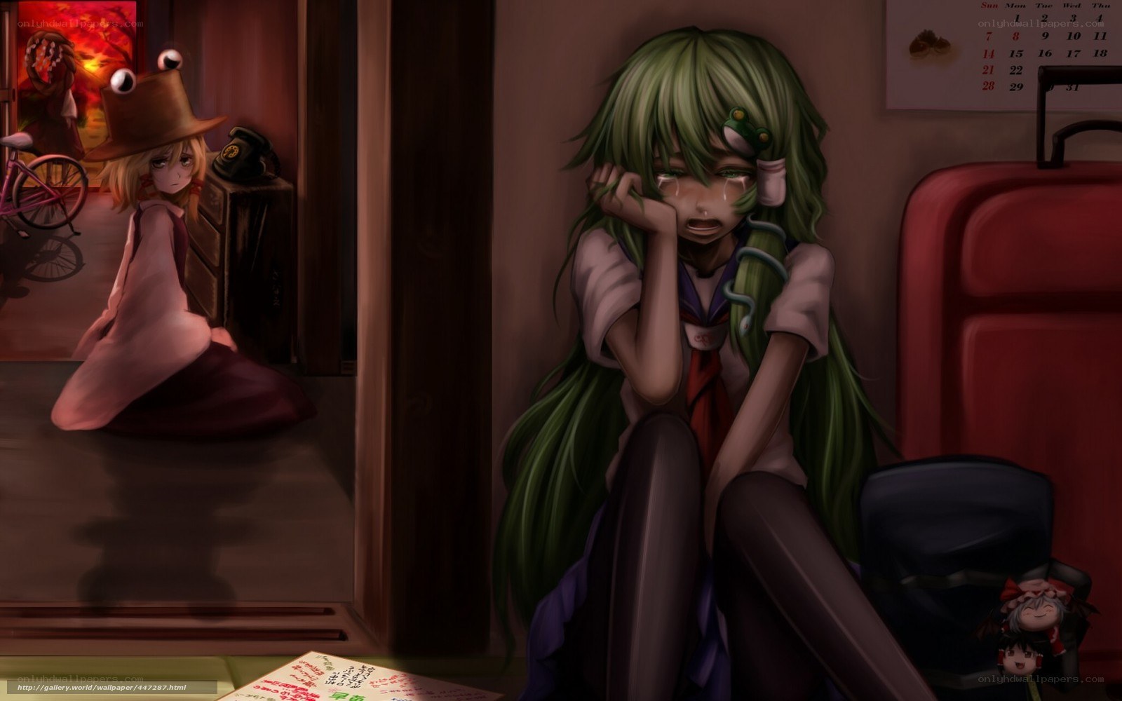 Crying anime girl in room