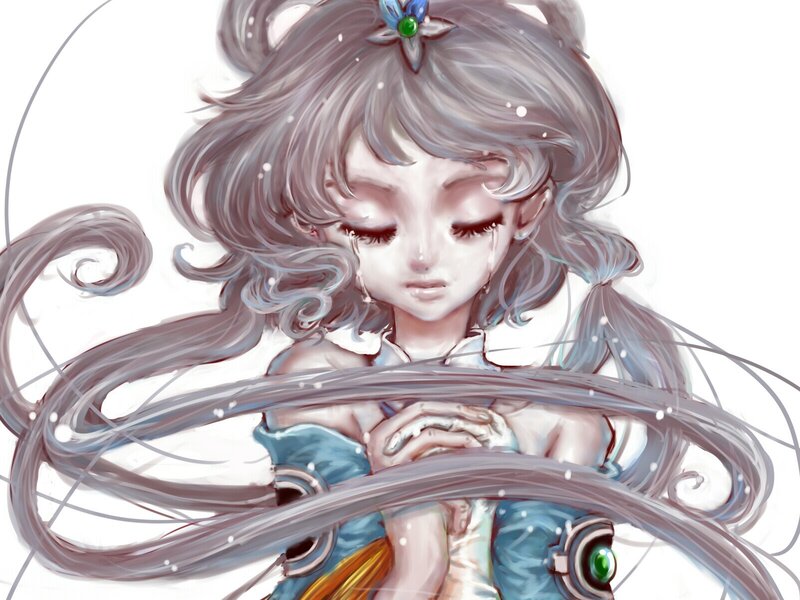crying anime girl with long hair