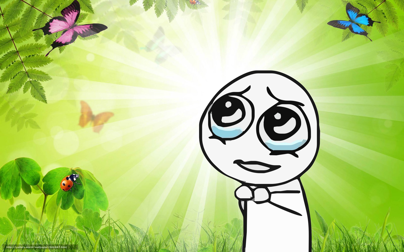 crying cartoon character in garden