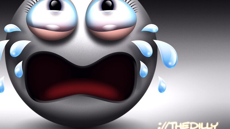 Crying Emoji Face — Gray, Dramatic