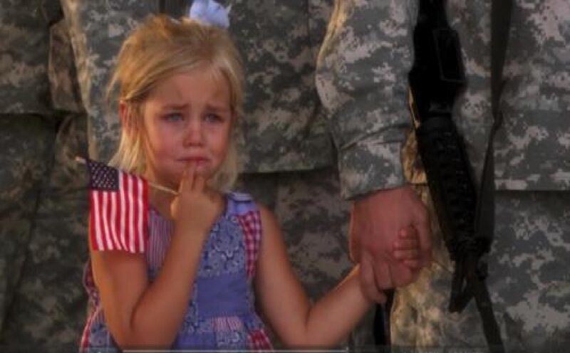 Crying Girl Holding Flag