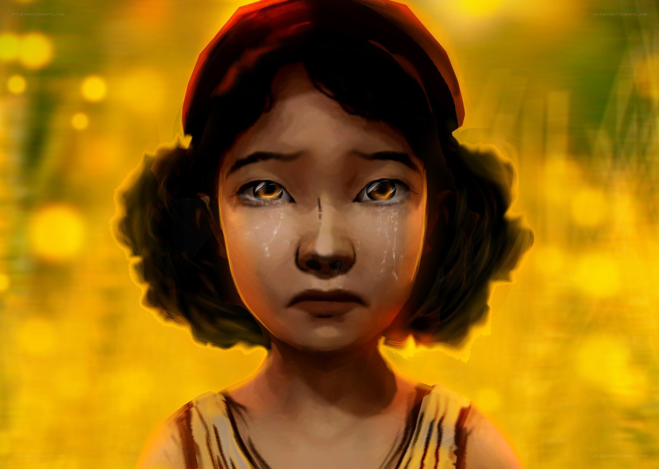 crying girl in golden light
