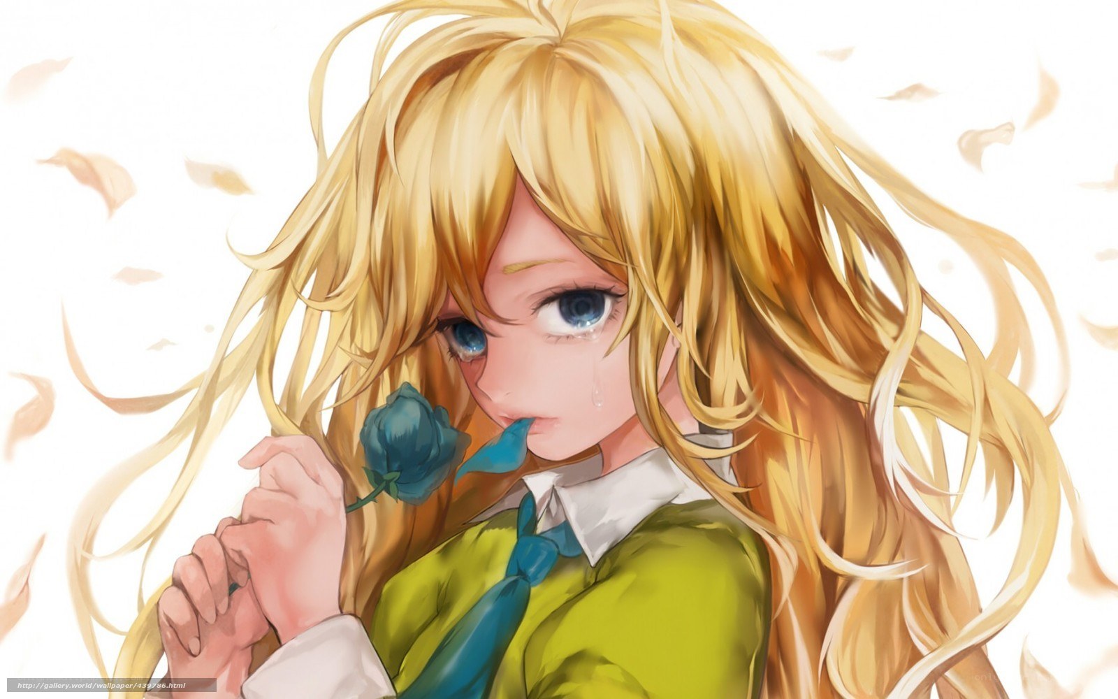Crying girl with blue rose