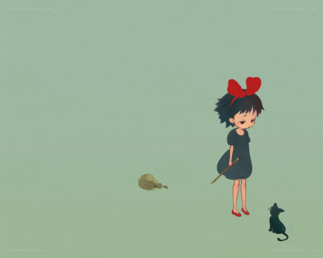 crying girl with broom