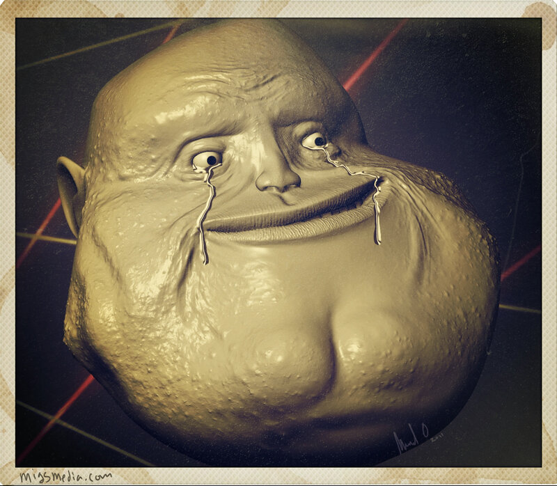 crying troll face sculpture