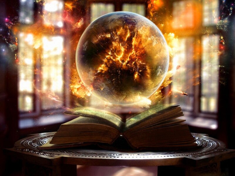 Crystal Ball on Book — Gold, Dramatic