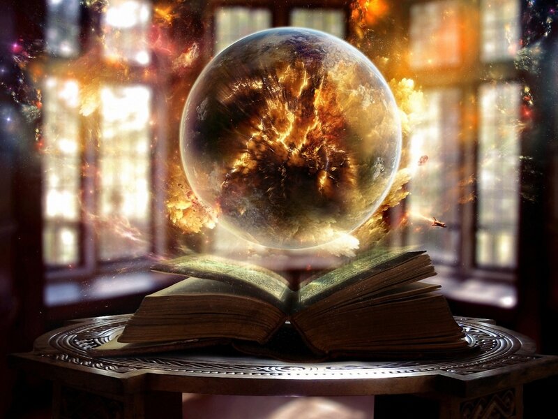 Crystal Ball over Book — Brown