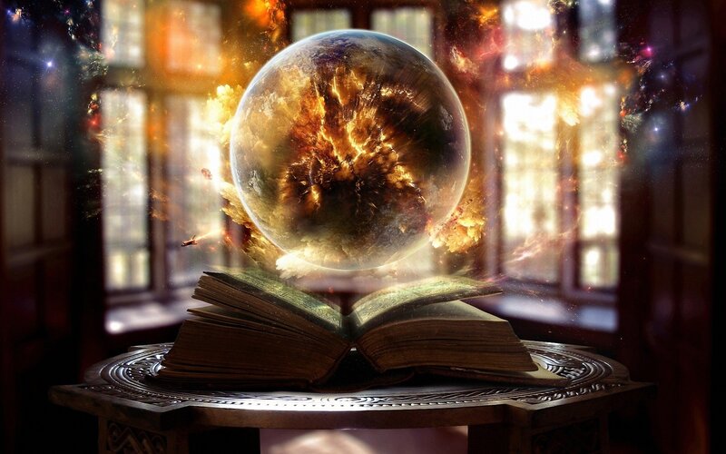 Crystal Ball over Book — Gold