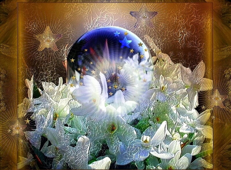 Crystal Ball with Flowers — White