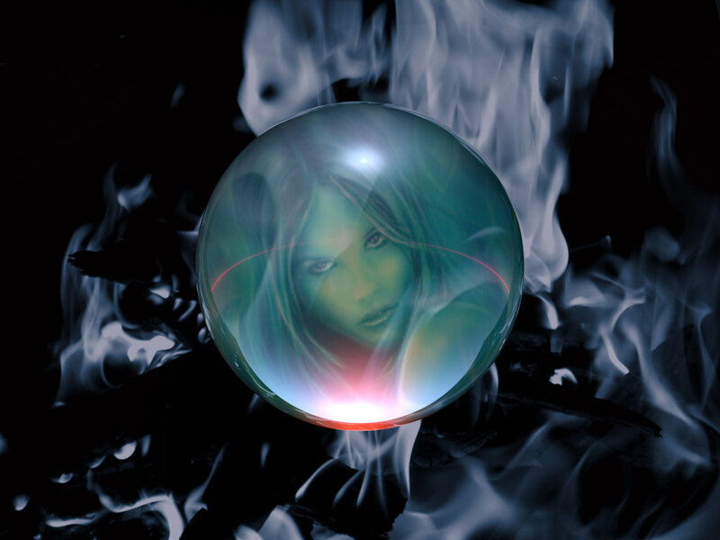 crystal ball with woman's face