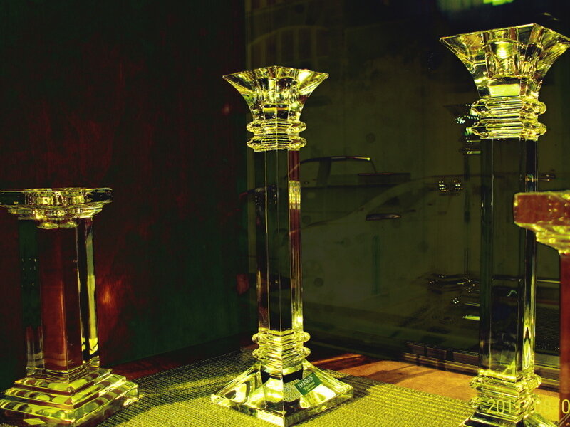 Crystal Candle Holders — Green