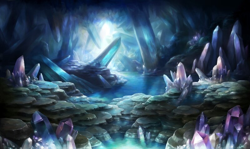 crystal cave with glowing pool