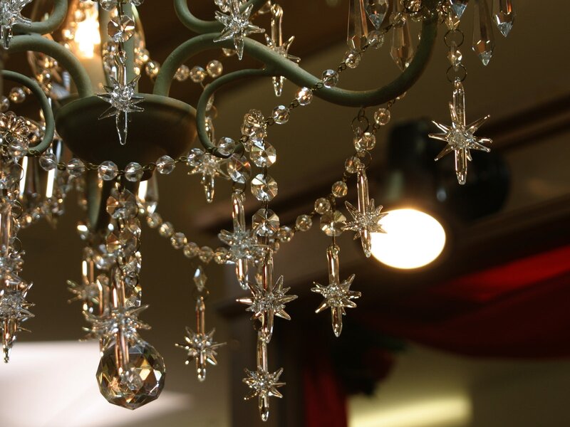crystal chandelier with star ornaments