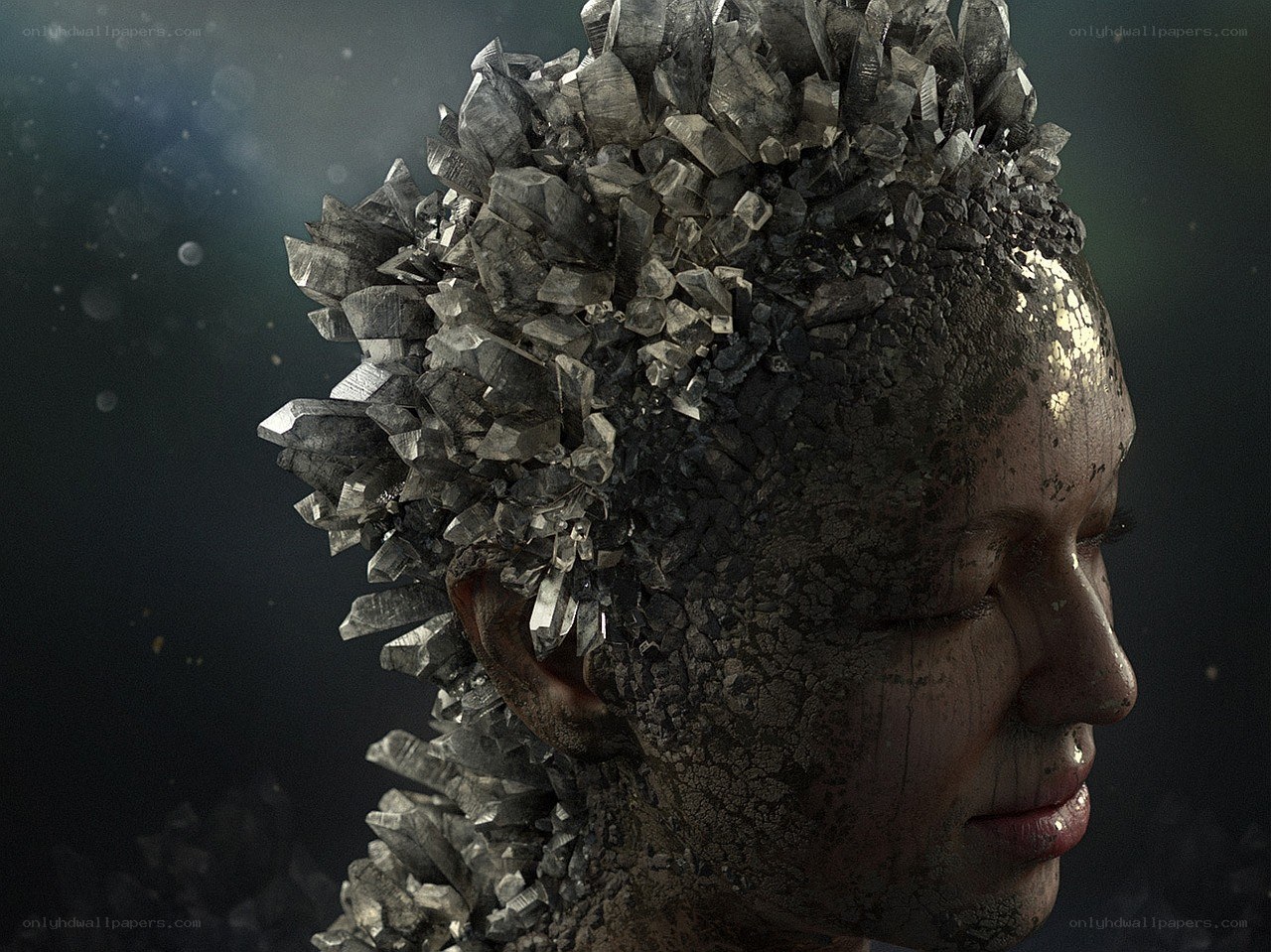 crystal-covered human head