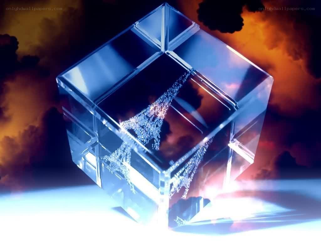 Crystal cube with Eiffel Tower