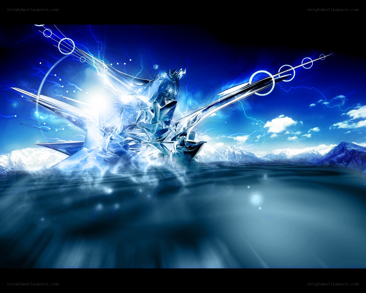 Crystal dragon in stormy landscape