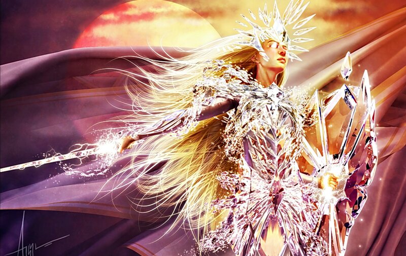 Crystal-encased Warrior — Purple, Dramatic