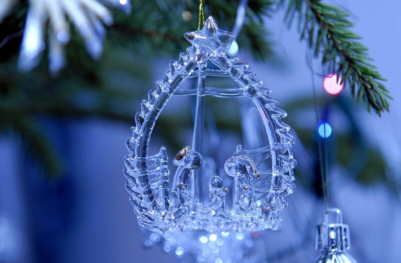 Crystal Nativity Ornament — Blue, Festive