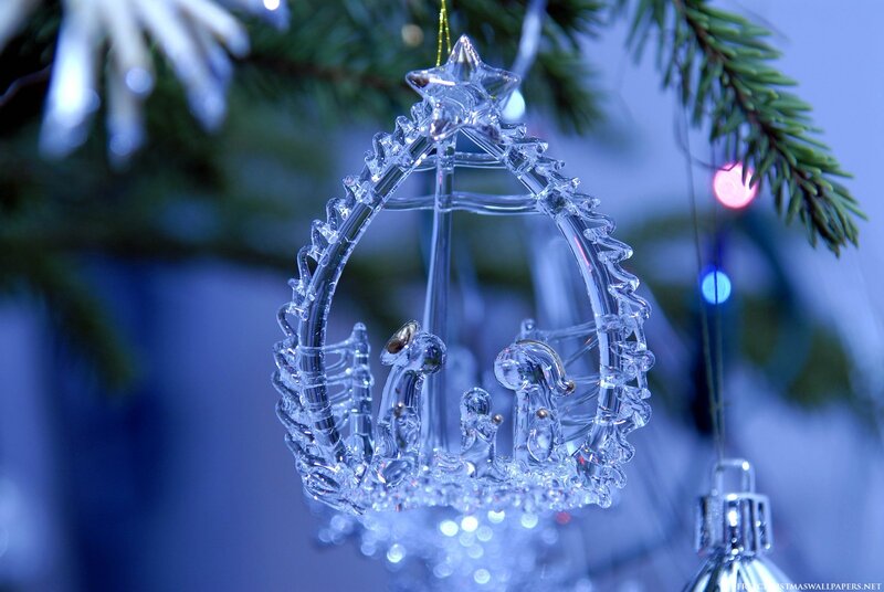 Crystal Nativity Ornament — Blue, Serene