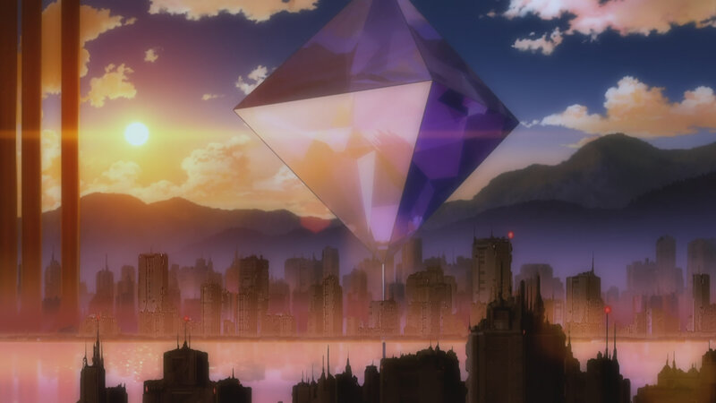 crystal over city skyline