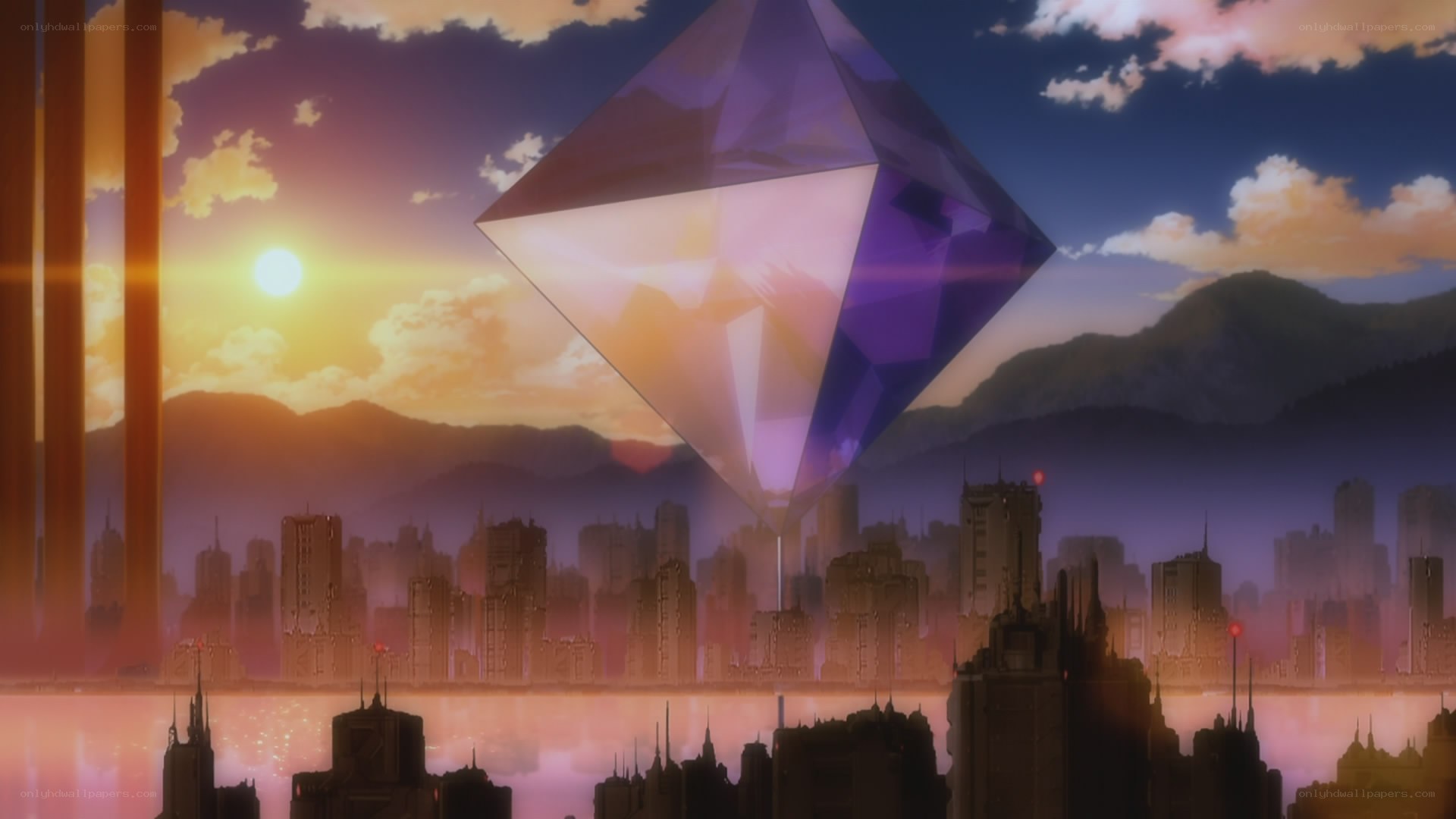 crystal over city skyline