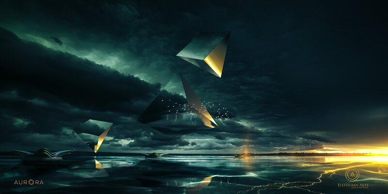 Crystal Pyramids over Water