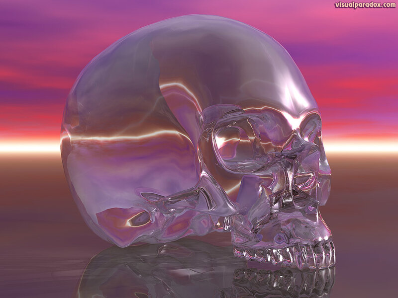 Crystal skull at sunset