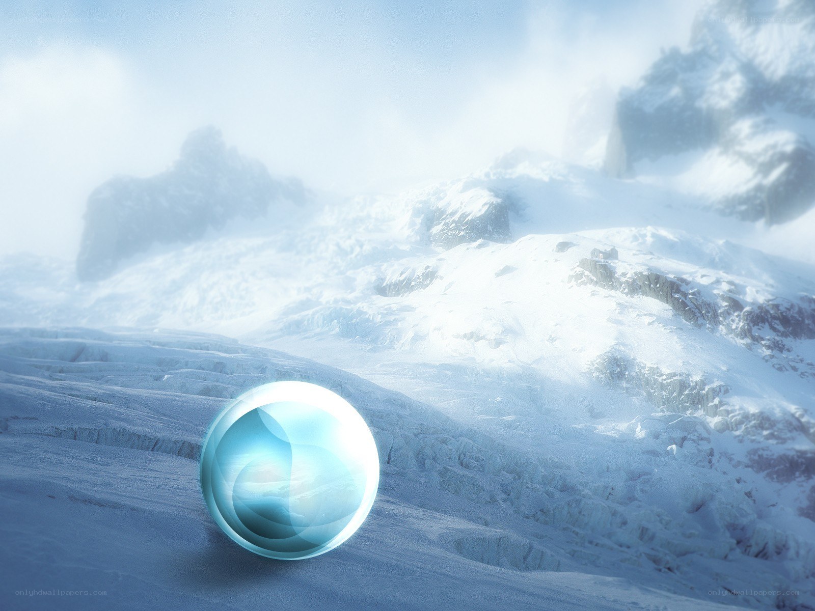 Crystal sphere in snowy landscape