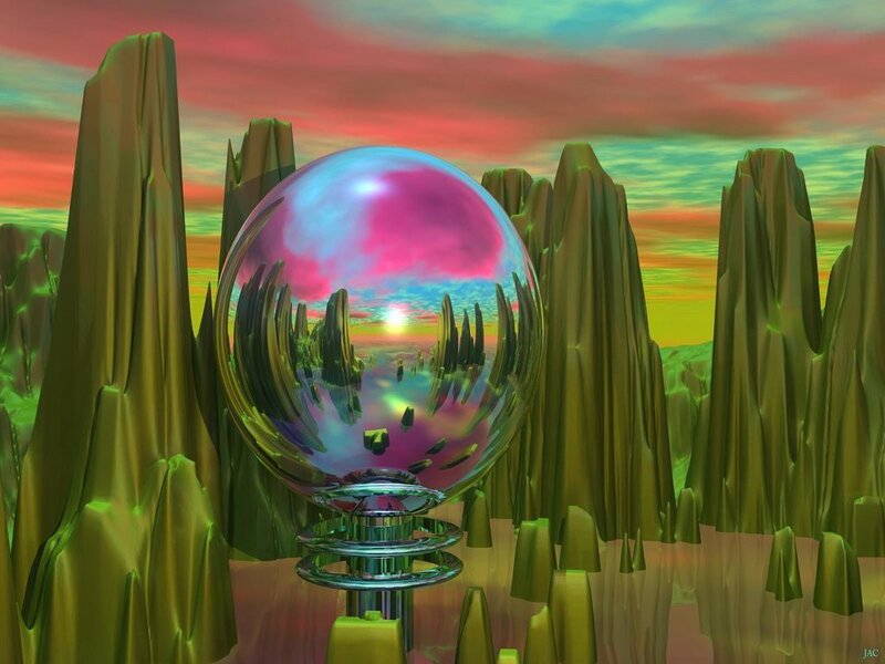 Crystal Sphere on Pedestal — Green, Dramatic