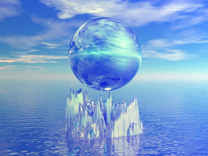 Crystal Sphere over Water — Blue