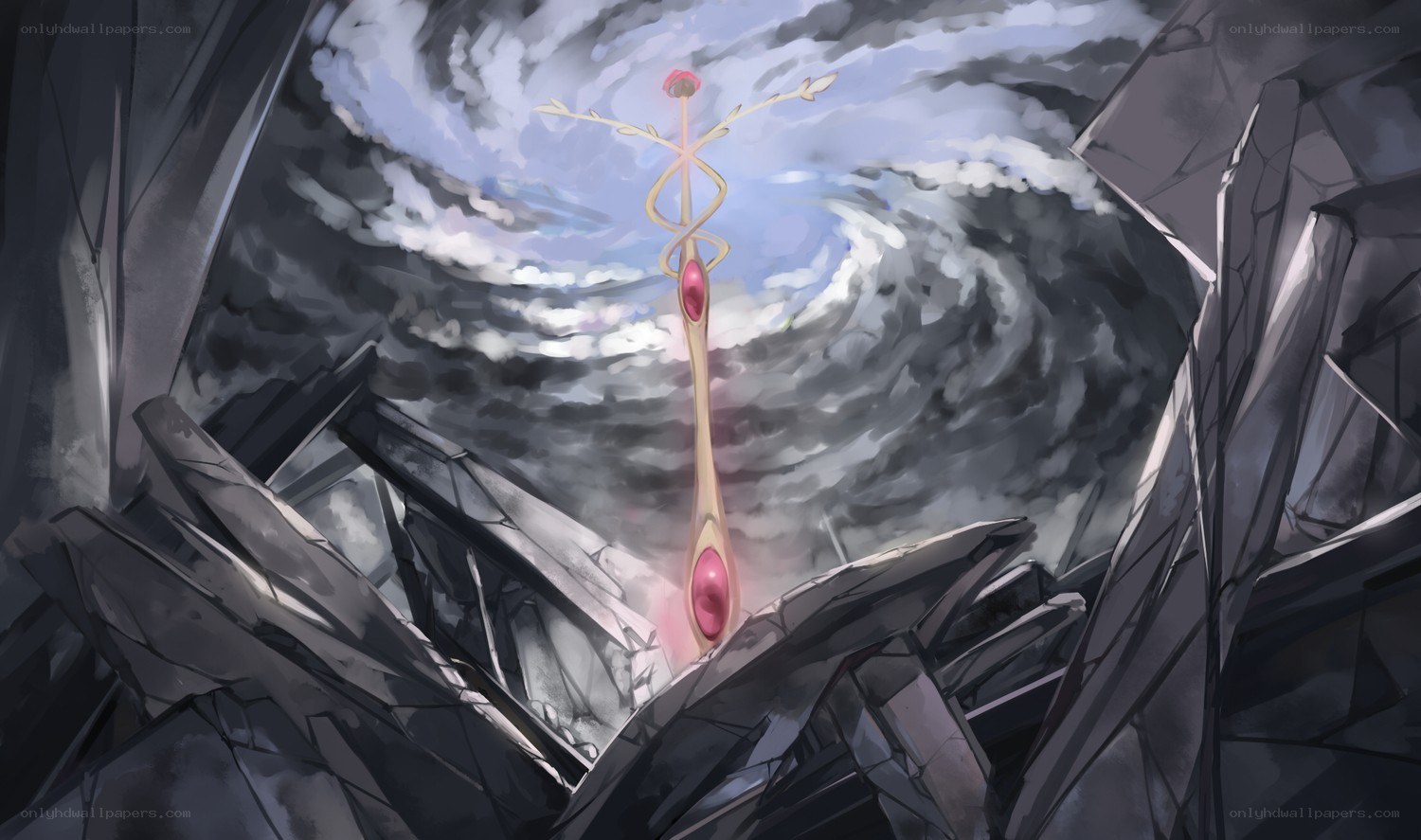 crystal staff in a storm