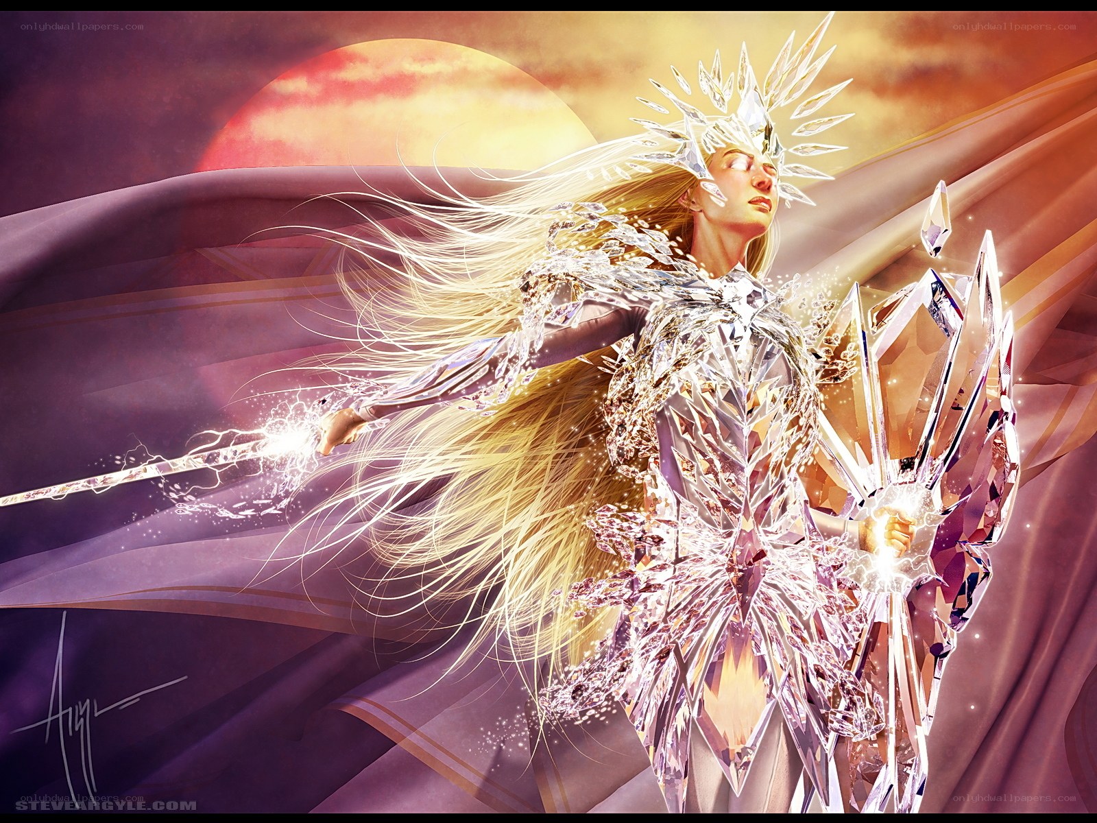 crystal warrior in sunset