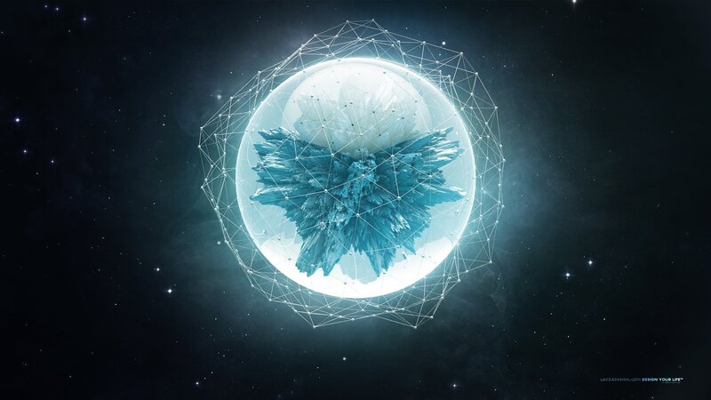Crystalline Structure in Sphere — Blue, Cosmic, Night, Digital Art