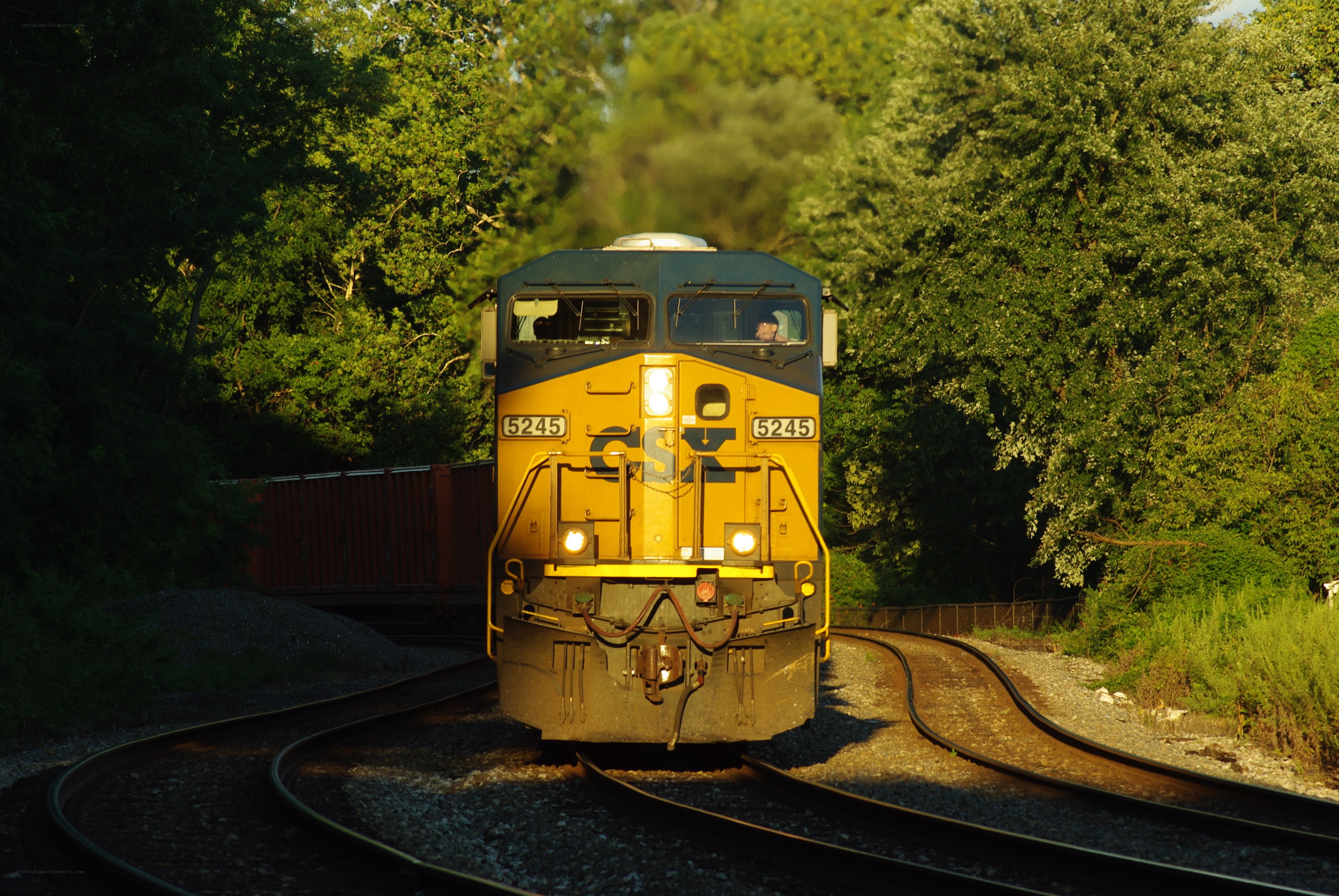 CSX train on curved tracks